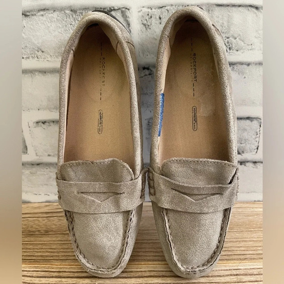 Women’s Rockport Adiprene tan suede slip on moccasin loafer flats 7 - Picture 1 of 4